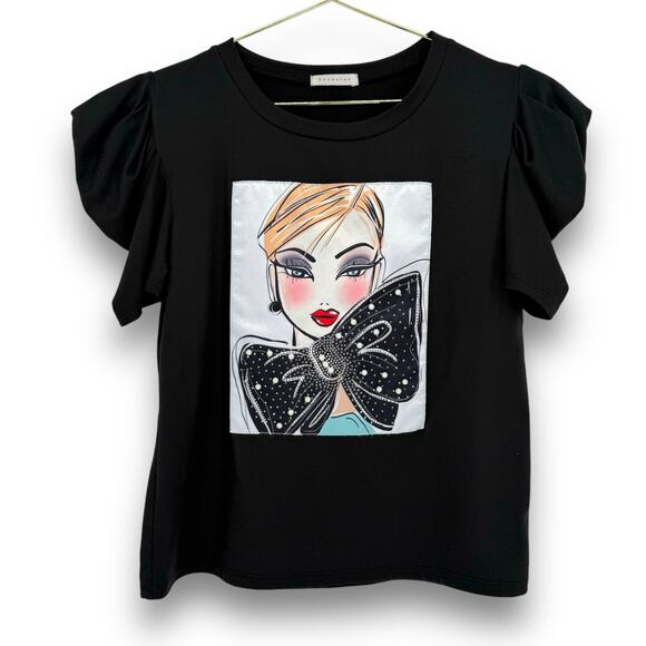 Y2K Vintage Coquette Graphic T Shirt, Fashion Girl Bow Balloon Sleeve L Pearl - Picture 1 of 5